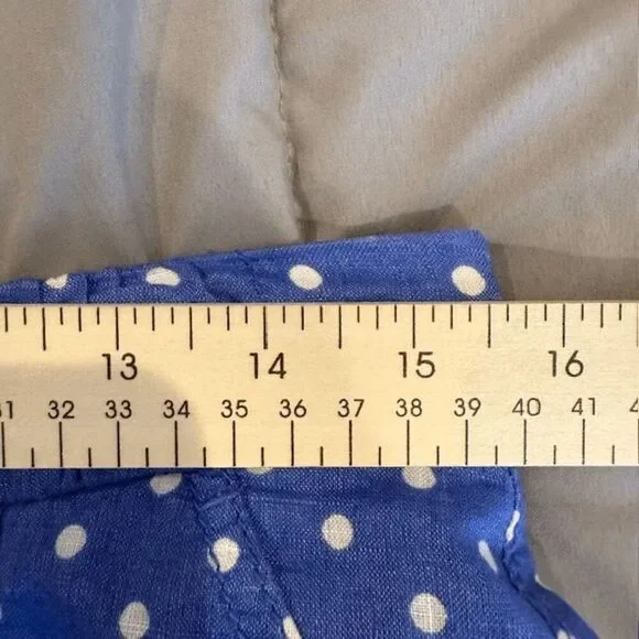 J. Crew 100% Linen Drawstring Mini Skirt Blue White Polkadot Pockets Size 8 - Picture 9 of 11